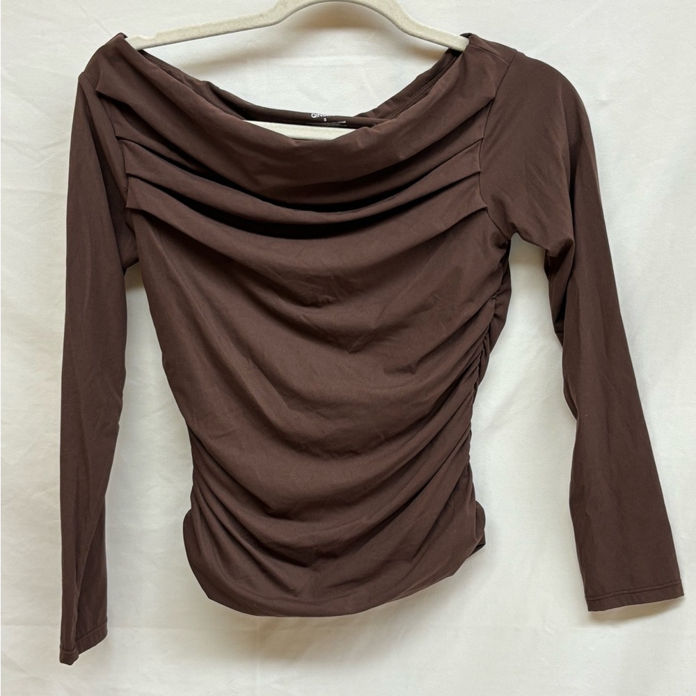 Qinsen women’s top small brown ruched